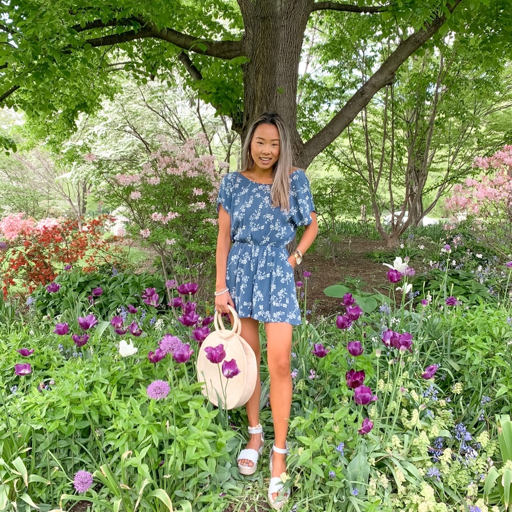 Floral printed romper with open back